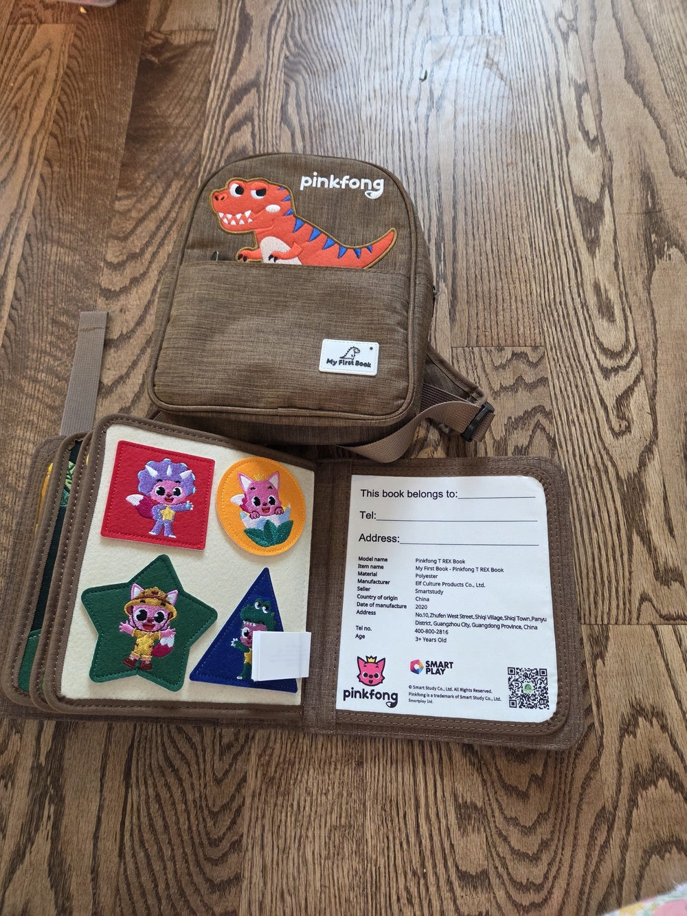 Pinkfong - My First Book- Montessori Learning- Trex Dino Book & Backpack
